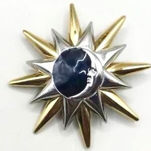 Vtg 1980s Liz Claiborne LC Two Tone Enamel Moon Sun Pin Brooch